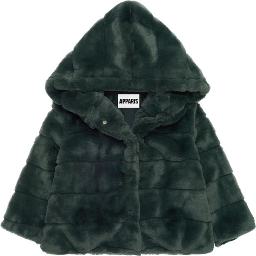 APPARIS Goldy Faux Fur Coat in Dark Green Size 10